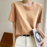 Women's Loose Cotton O-Neck T-Shirt – Casual Summer Short Sleeve Tee