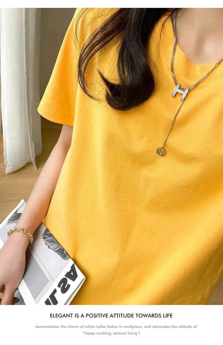 Women's Loose Cotton O-Neck T-Shirt – Casual Summer Short Sleeve Tee
