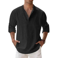 Men's Cotton Linen Henley Shirt – Lightweight Long Sleeve Beach Hawaiian Streetwear Top