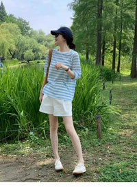 Women's Striped Loose Fit Summer T-Shirt – Trendy Korean Style Sun-Proof Summer Top