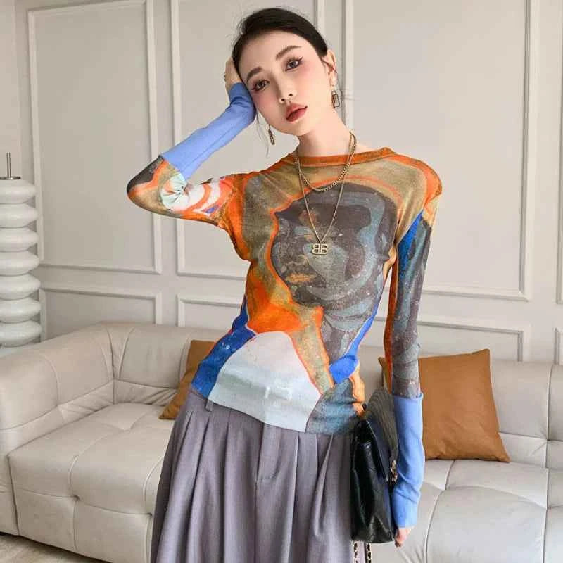 Women's vintage print T-shirt – Slim Fit All-Match Elegant Summer Tee