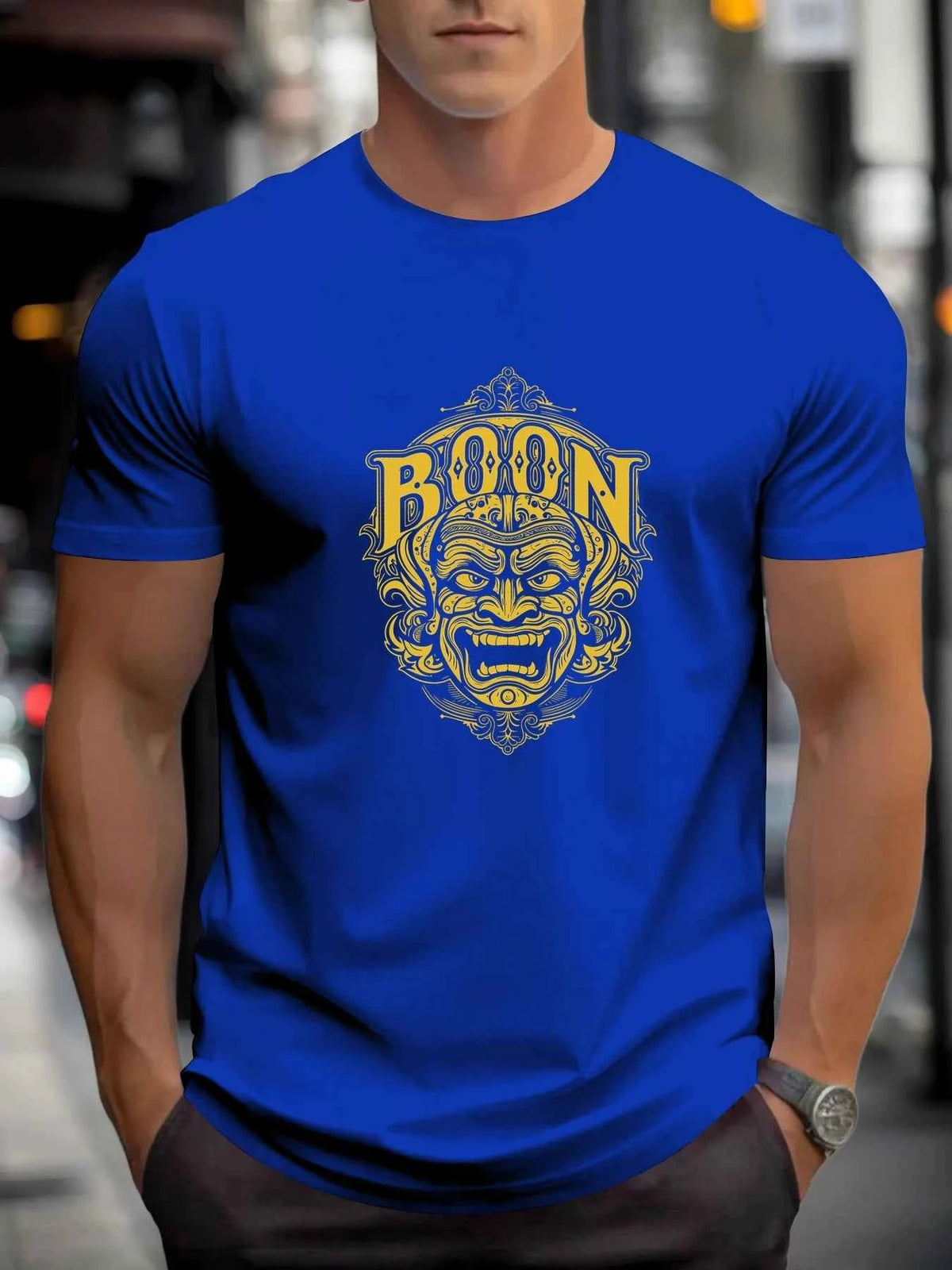 Men's Cotton Graphic Mask T-Shirt – Summer Round Neck Streetwear Tee