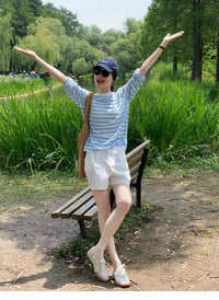 Women's Striped Loose Fit Summer T-Shirt – Trendy Korean Style Sun-Proof Summer Top