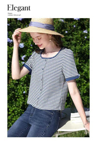 I BELIEVE YOU Women's Striped Slim Knit Top – Casual Retro Summer Round Neck Tee