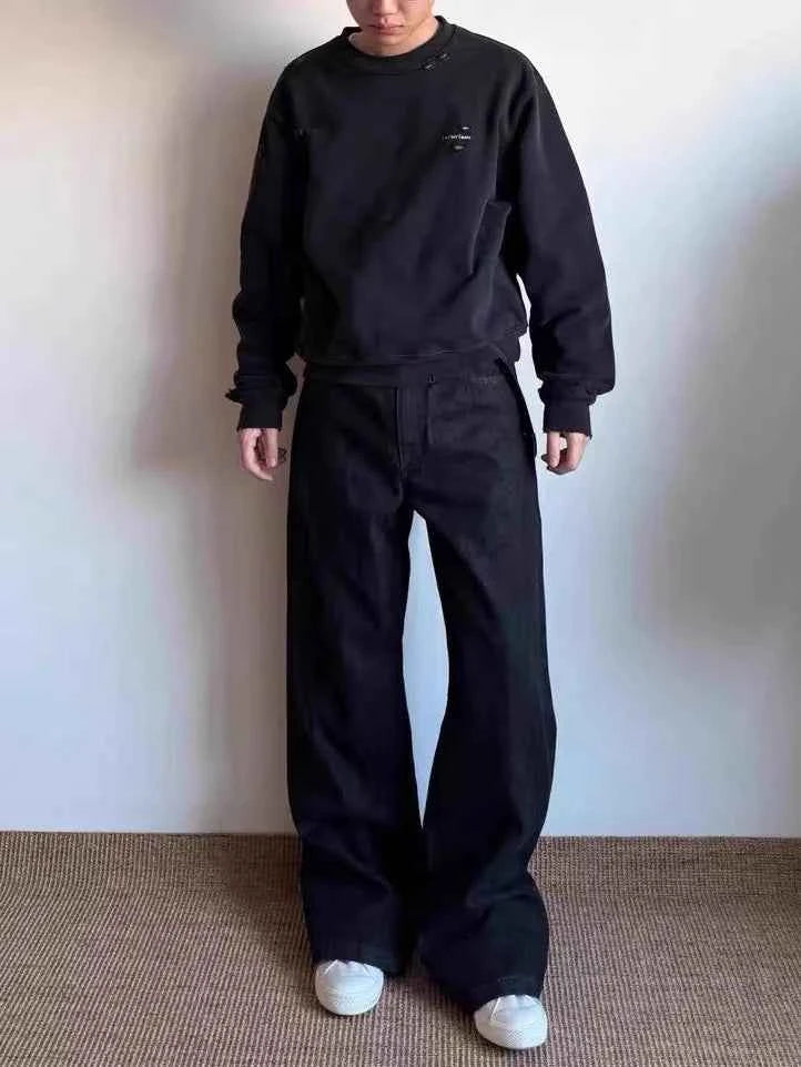 Men's Black Red Selvedge Jeans – Raw Denim Wide Leg Micro Flare Pants