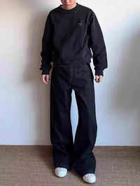 Men's Black Red Selvedge Jeans – Raw Denim Wide Leg Micro Flare Pants