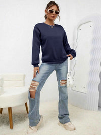 Women's Casual Solid Color Sweatshirt – Loose Fit Crewneck Fashion Pullover