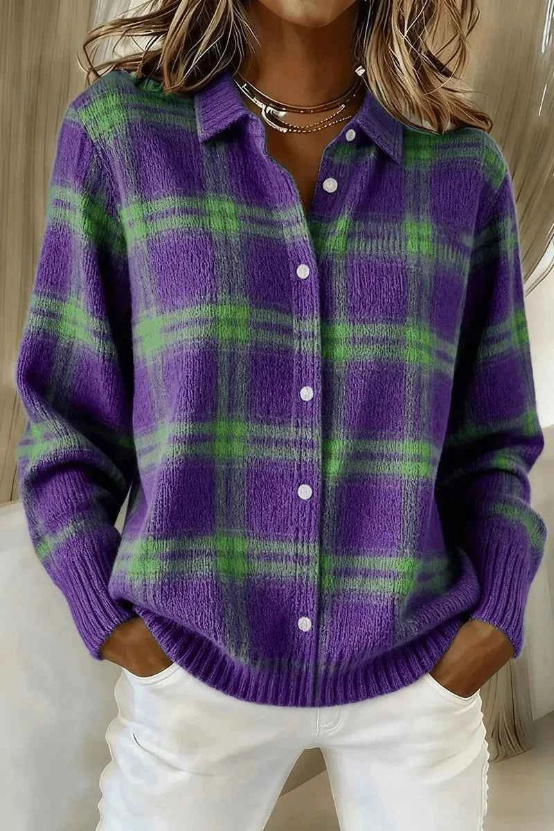 Women's Knitted Lapel Cardigan Top – Solid Color Sweater Shirt 2025