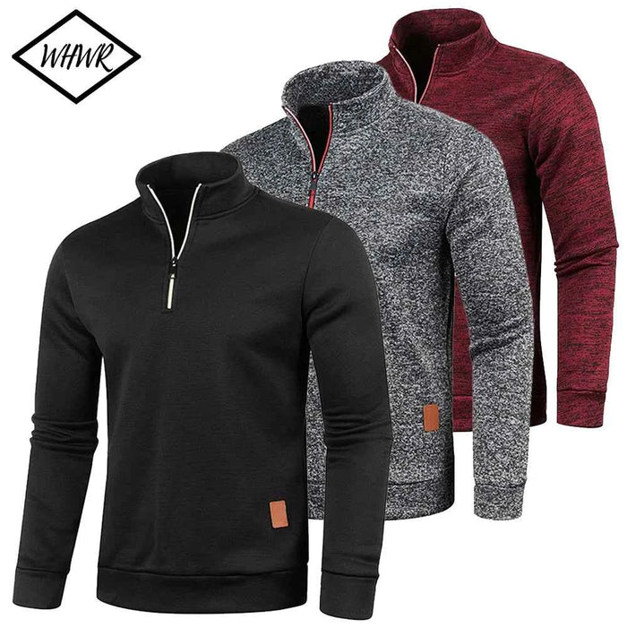 Men's Half Zipper Turtleneck Sweatshirt – Thick Pullover Turtleneck Autumn Outdoor Solid Color Top