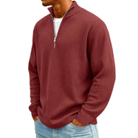 Men's Waffle Long Sleeve Polo T-Shirt – Casual Loose Fit Zipper Collar Sweatshirt