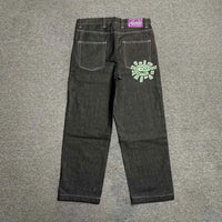 Men's Printed Embroidered Straight Jeans – Trendy Black Streetwear Denim Pants
