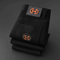 Men's Black Slim Stretch Jeans – Luxury Printed Casual Denim Pants