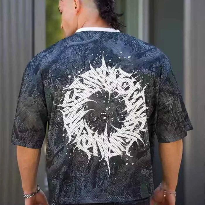 Men's Mesh Sports T-Shirt – Summer Loose Fit Gym & Running Round Neck Tee
