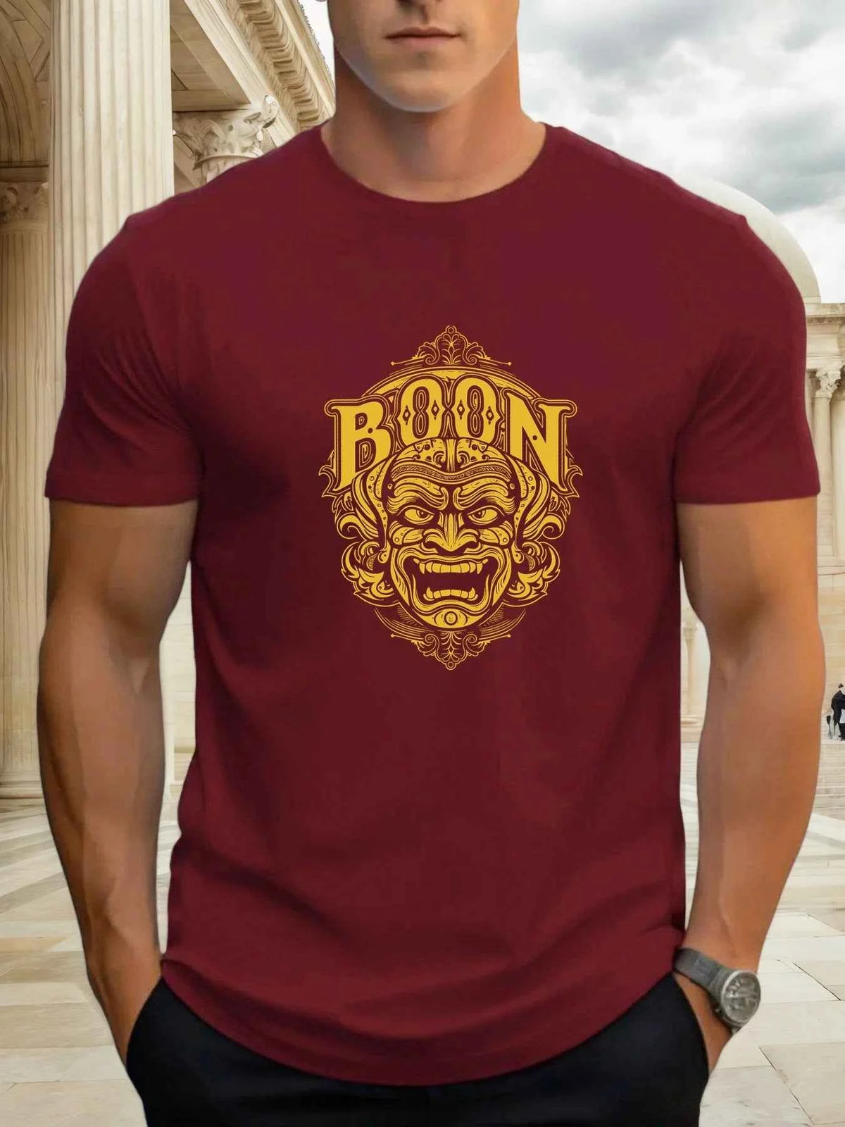 Men's Cotton Graphic Mask T-Shirt – Summer Round Neck Streetwear Tee