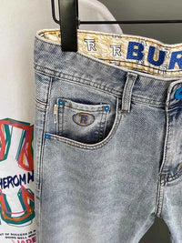 Men's Light Blue Embroidered Jeans – Slim Fit Vintage Washed Casual Pants
