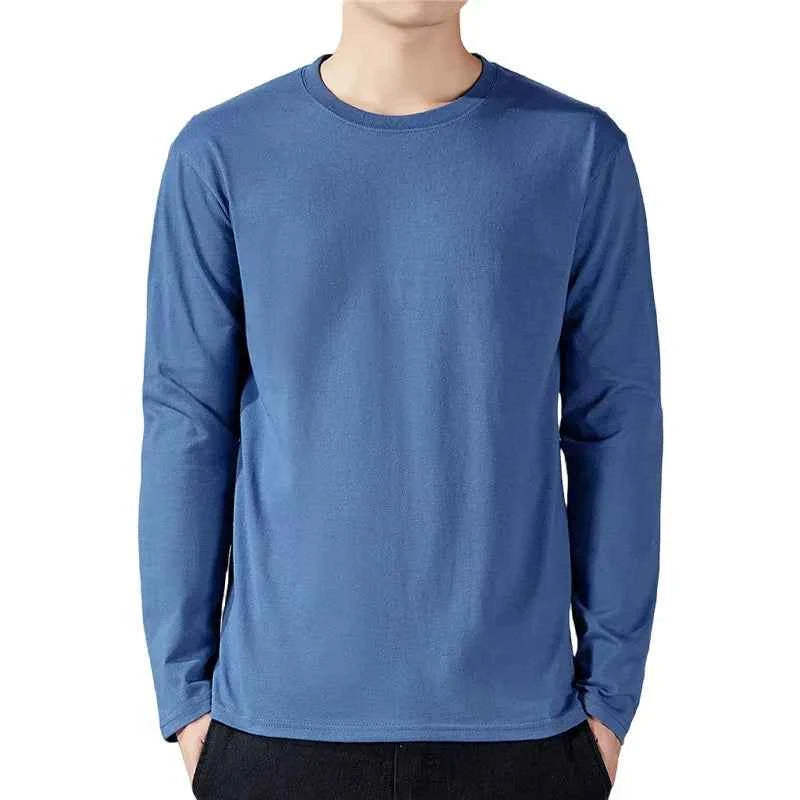 Men's Cotton Long Sleeve T-Shirt – Solid Color Full Sleeve Undershirt for Spring & Autumn Casual Wear