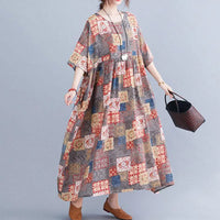 Women's Plus Size Bohemian Maxi Dress – Geometric Pattern Dress with Pockets