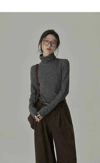 Women's Striped Long Sleeve Turtleneck T-Shirt – Cozy Elegant Korean Style Casual Spring T-Shirt