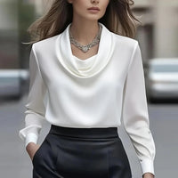 Women's Satin Long Sleeve Office Blouse – Elegant Solid Color Office Pullover