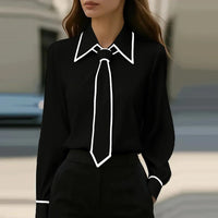 Women's Satin Long Sleeve Office Blouse – Elegant Solid Color Office Pullover