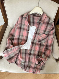 Women's Plaid Button Down Shirt Jacket– Long Sleeve Casual Check Top