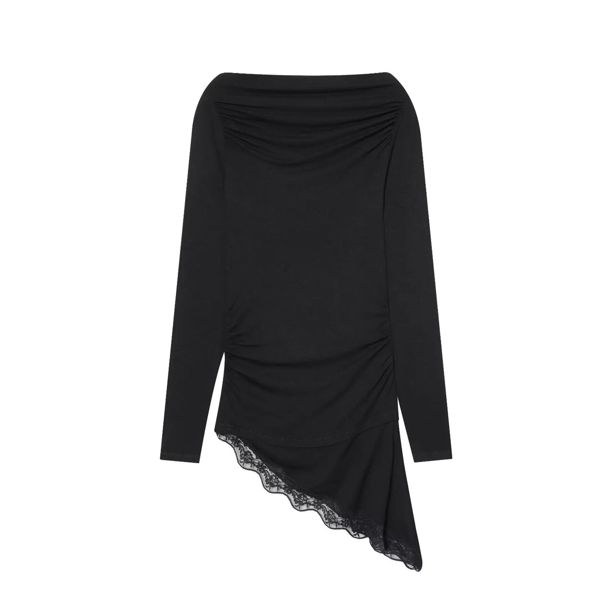 Women's lace hem long sleeve t-shirt – Elegant Casual Top with Feminine Detail