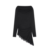Women's lace hem long sleeve t-shirt – Elegant Casual Top with Feminine Detail