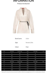 Women's Embroidered V-Neck Office Shirt – Elegant Belted Long Sleeve Office Top