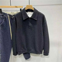 Men's Loose Knitted Polo Sweatshirt – Long Sleeve Early Autumn Casual Pullover