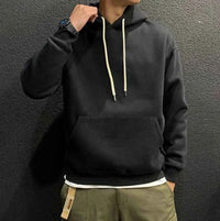 Men's Green Fleece Hooded Sweatshirt – Solid Color Casual Pullover Hoodie