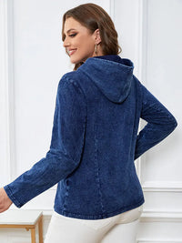 Women's Plus Size Casual Denim Jacket – Loose Fit Long Sleeve Blue Jean Coat