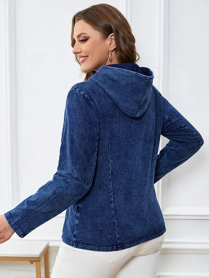 Women's Plus Size Casual Denim Jacket – Loose Fit Long Sleeve Blue Jean Coat