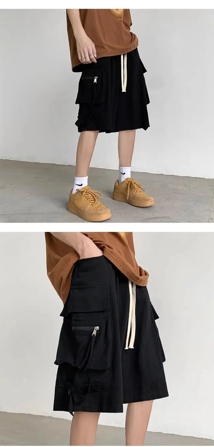Men's Retro Workwear Shorts – Loose Wide-Leg High Street Casual Pants