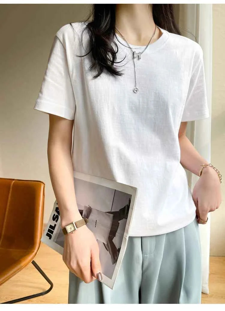 Women's Loose Cotton O-Neck T-Shirt – Casual Summer Short Sleeve Tee
