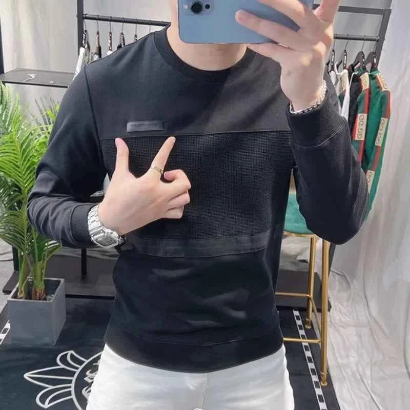 Men's 100% Cotton Long Sleeve Sweatshirt – Round Neck Aesthetic Pullover Tee