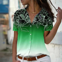 Women's Floral Gradient Tie-Dye Blouse – 3D Flower Short Sleeve Summer Top