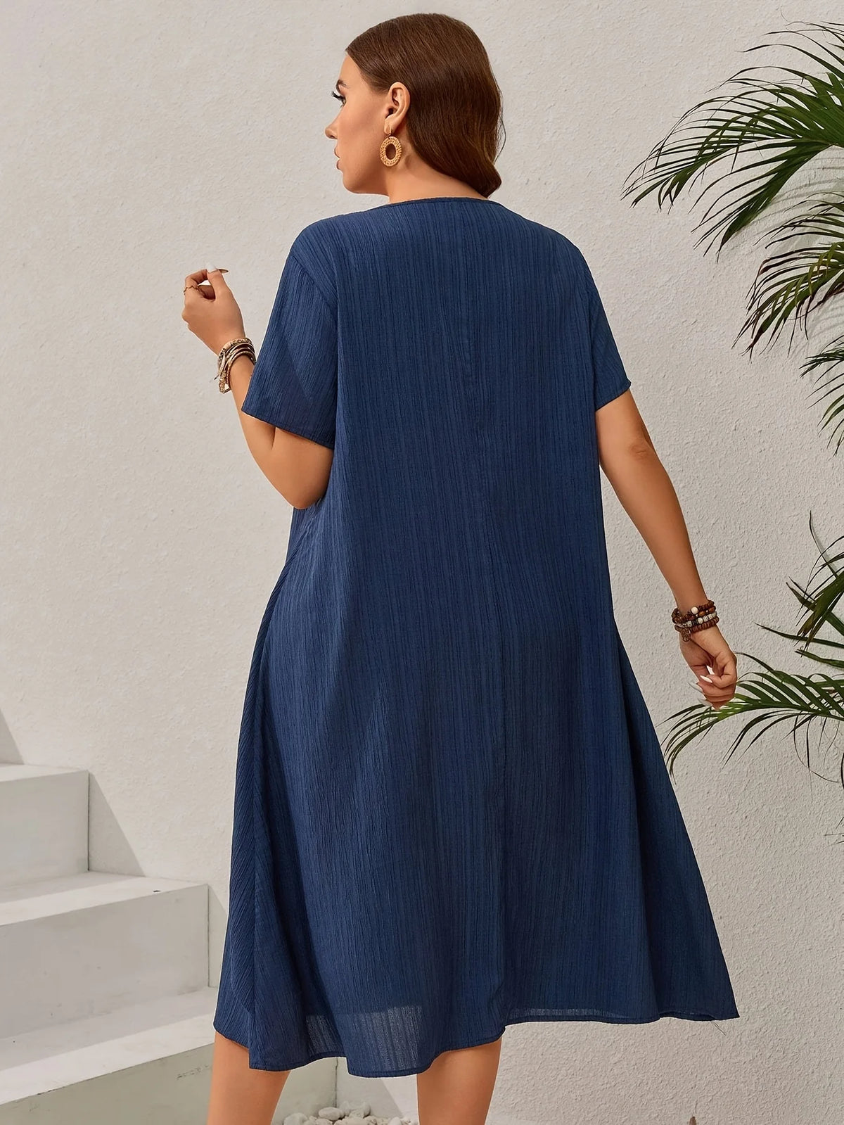 Women's Plus Size Navy Blue Dress – Elegant Loose Summer Dress for Curvy Women