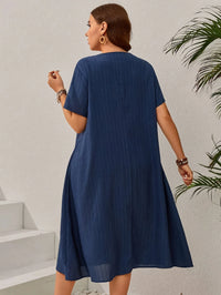 Women's Plus Size Navy Blue Dress – Elegant Loose Summer Dress for Curvy Women