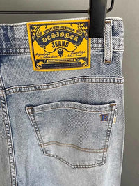 Men's Light Blue Embroidered Jeans – Slim Fit Vintage Washed Casual Pants
