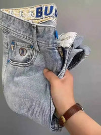 Men's Light Blue Embroidered Jeans – Slim Fit Vintage Washed Casual Pants