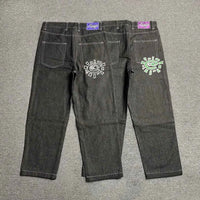 Men's Printed Embroidered Straight Jeans – Trendy Black Streetwear Denim Pants