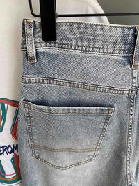 Men's Light Blue Embroidered Jeans – Slim Fit Vintage Washed Casual Pants