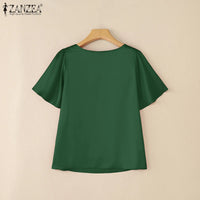 Women's Satin Office Blouse – Elegant Short Sleeve O-Neck Work Top 2025