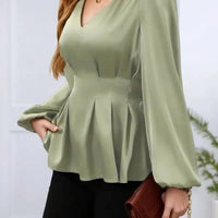 Women's Pleated Cinched Waist Shirt – Elegant Long Sleeve Slimming Top