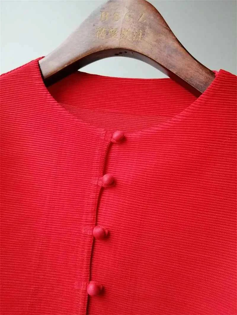 Women's Bat Sleeve Pleated T-Shirt Jacket – Loose Fit Single Breasted Top