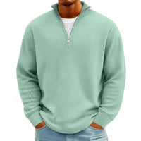 Men's Waffle Long Sleeve Polo T-Shirt – Casual Loose Fit Zipper Collar Sweatshirt