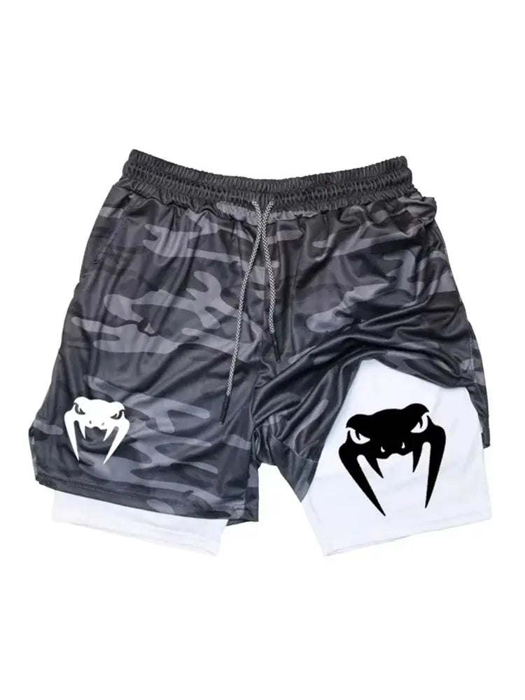 Men’s 2 in 1 running shorts breathable lightweight double layer gym shorts