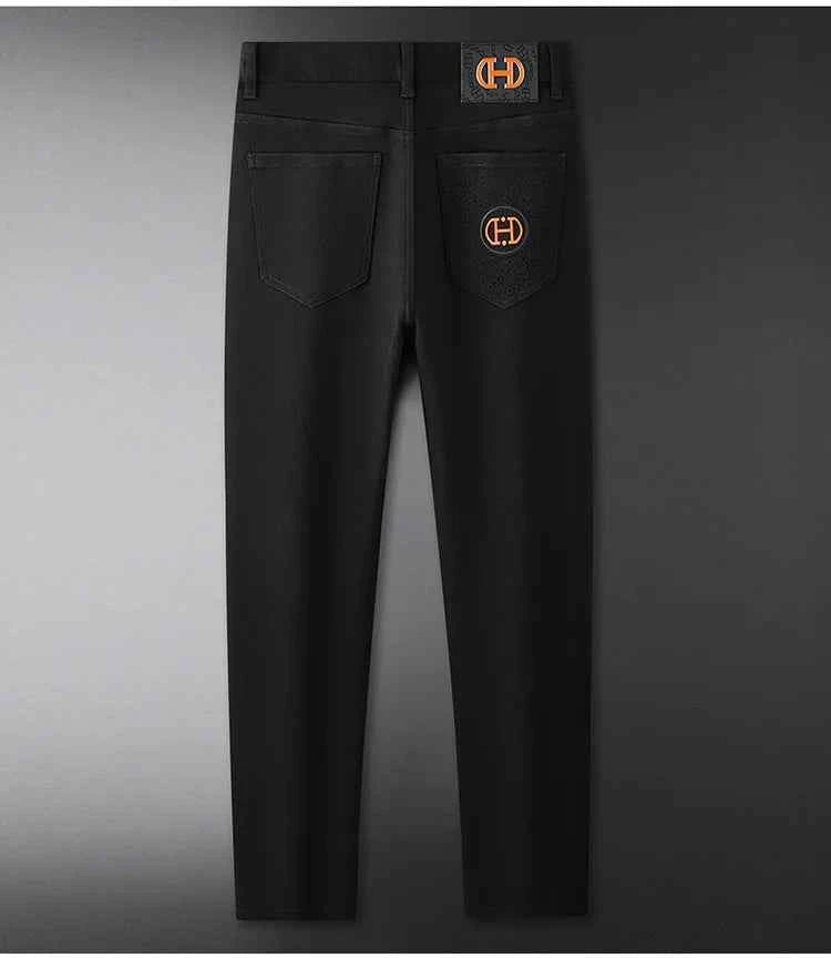 Men's Black Slim Stretch Jeans – Luxury Printed Casual Denim Pants