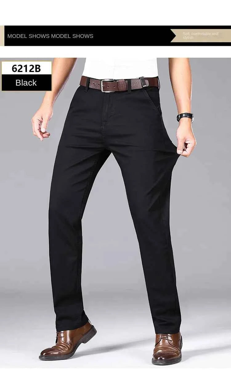 Men's Black Stretch Straight Jeans – Thin Breathable Business Casual Pants