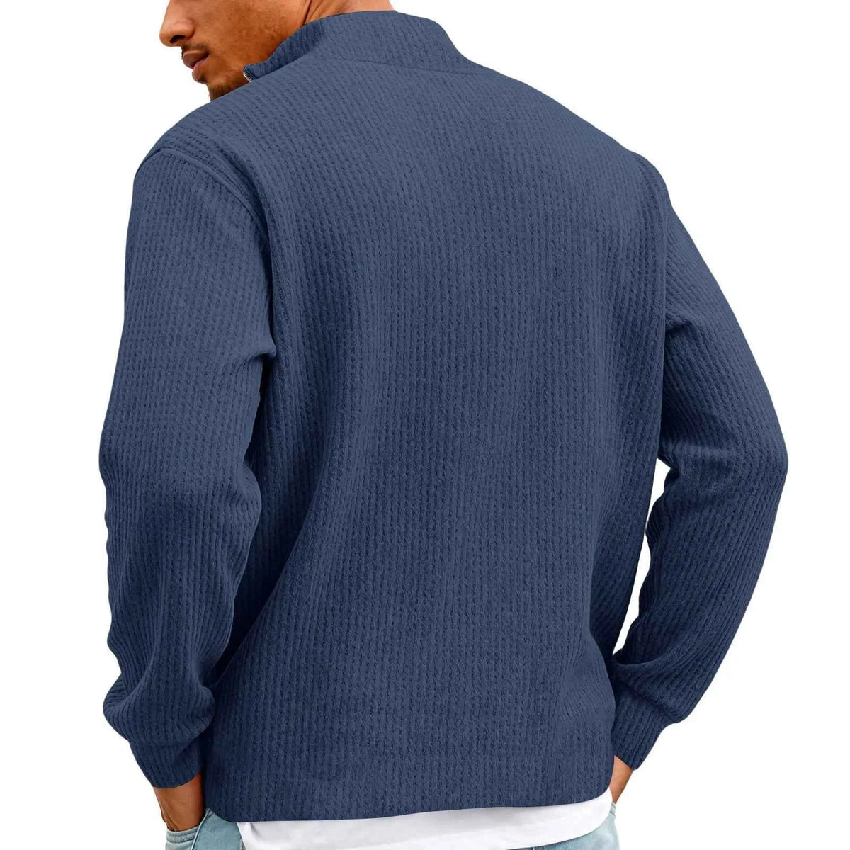 Men's Waffle Long Sleeve Polo T-Shirt – Casual Loose Fit Zipper Collar Sweatshirt